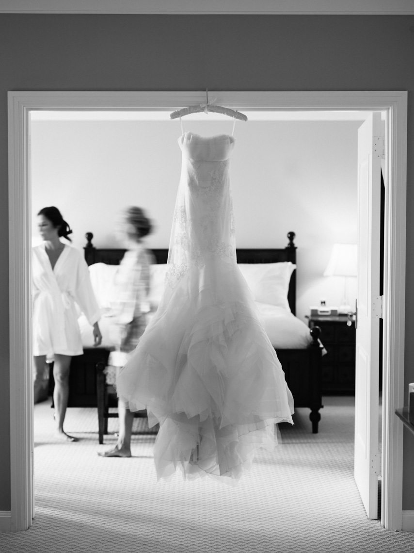 Wedding dress hangs in suite at Montage Resort in Laguna Beach