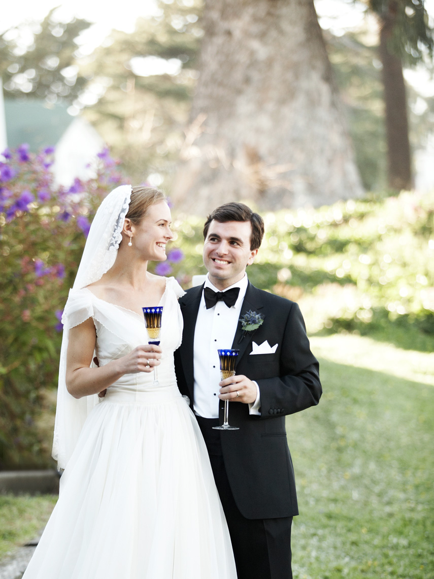 Bride and Groom give toast at Fort Mason in San Francisco California