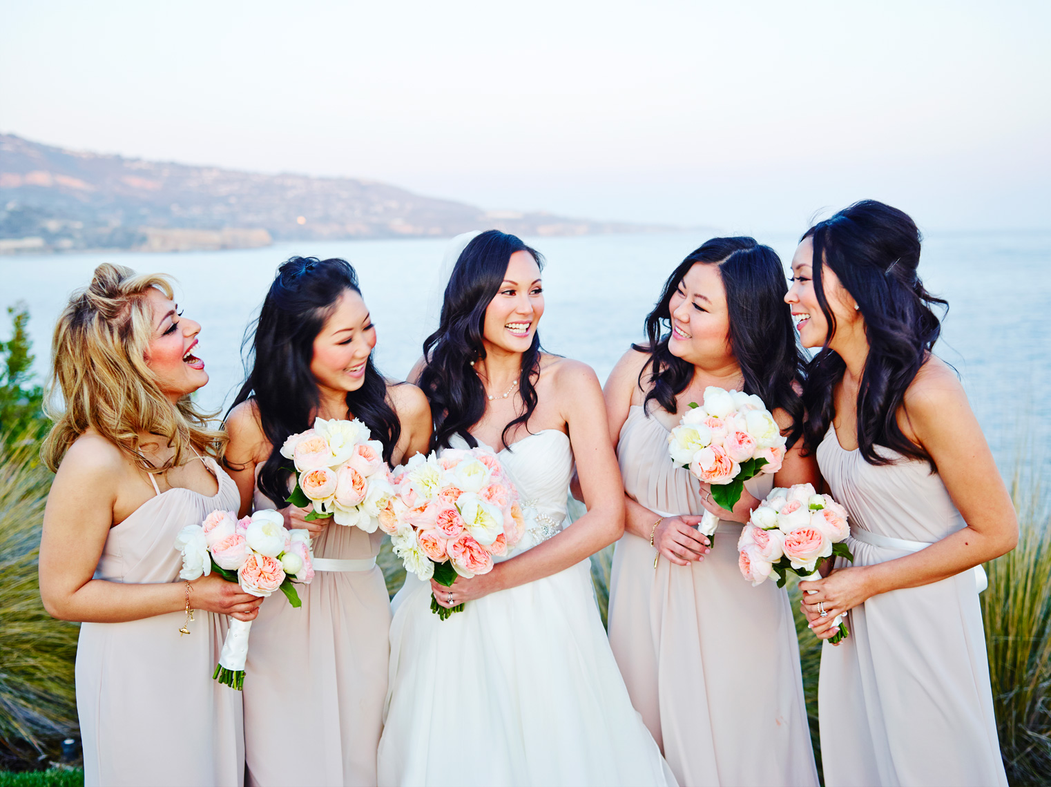 Bride with Bridesmaids at Terranea Resort in rancho Palos Verdes
