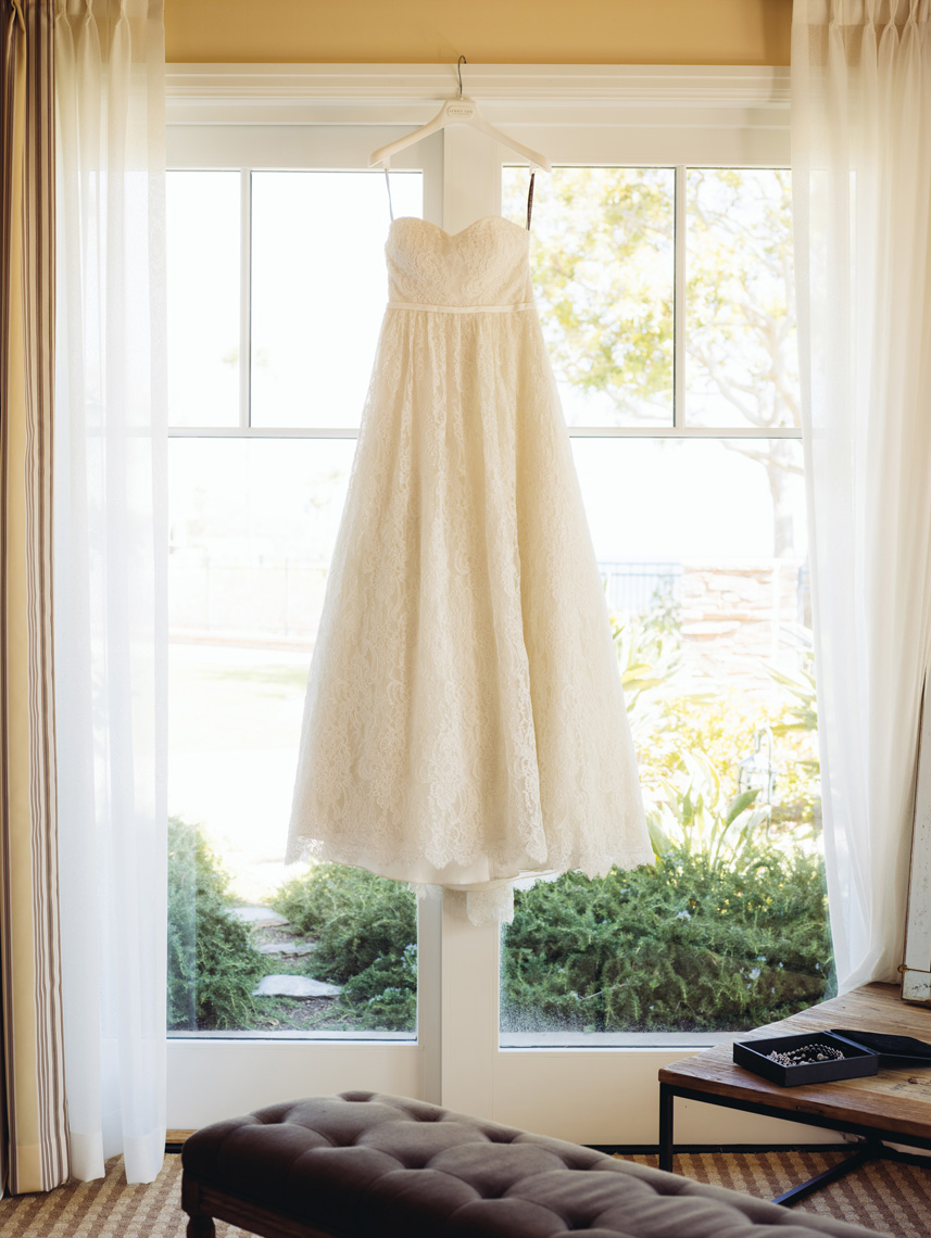 Wedding dress hangs at Montage Resort, Laguna Beach